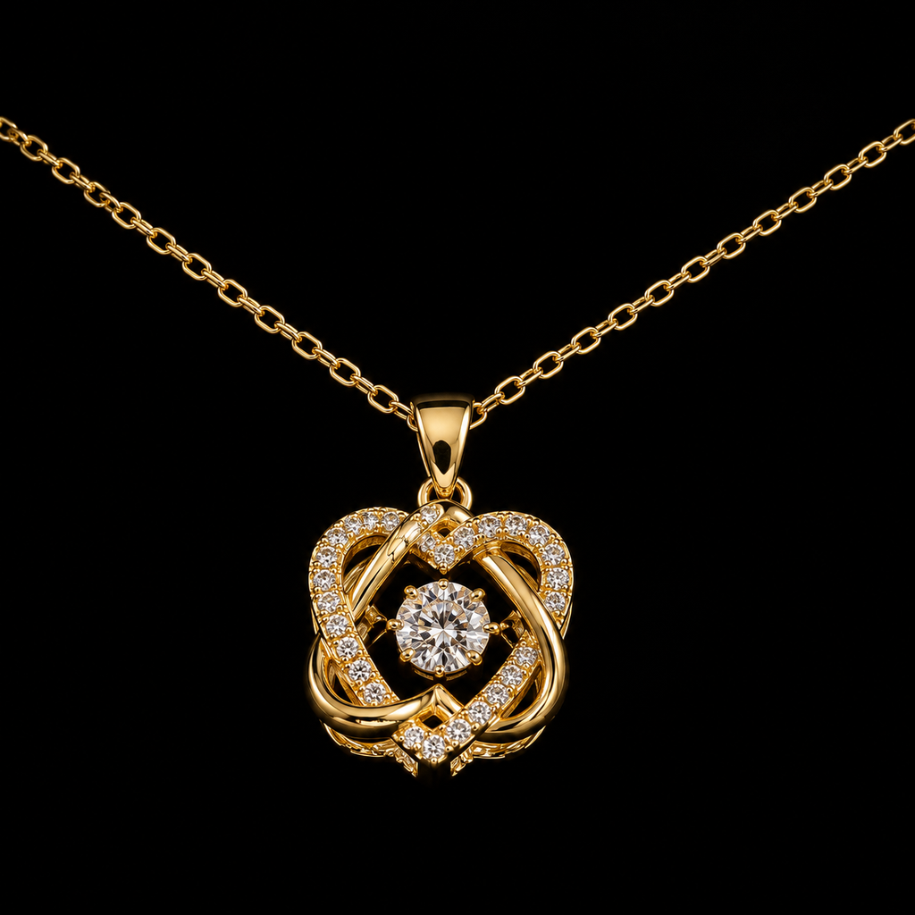 Loraventi Amoréa Gold pendant necklace on black background