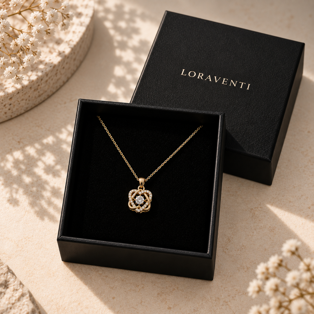 Loraventi Amoréa Gold necklace in black gift box for girlfriend, partner or friend
