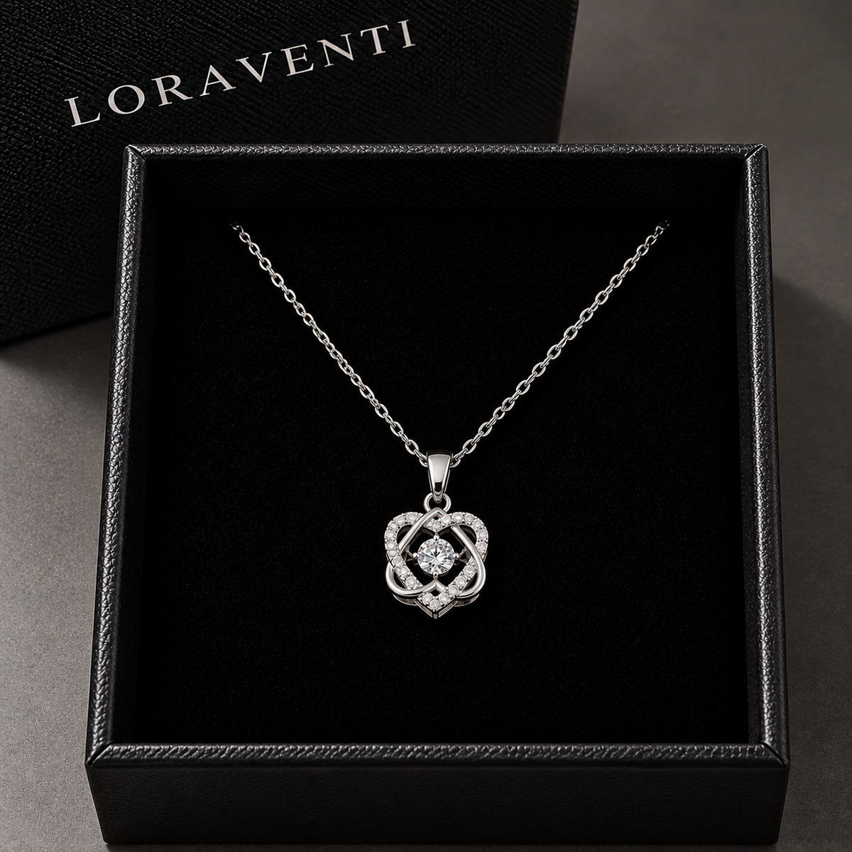 Loraventi Amoréa Silver necklace in black gift box for girlfriend, partner or friend