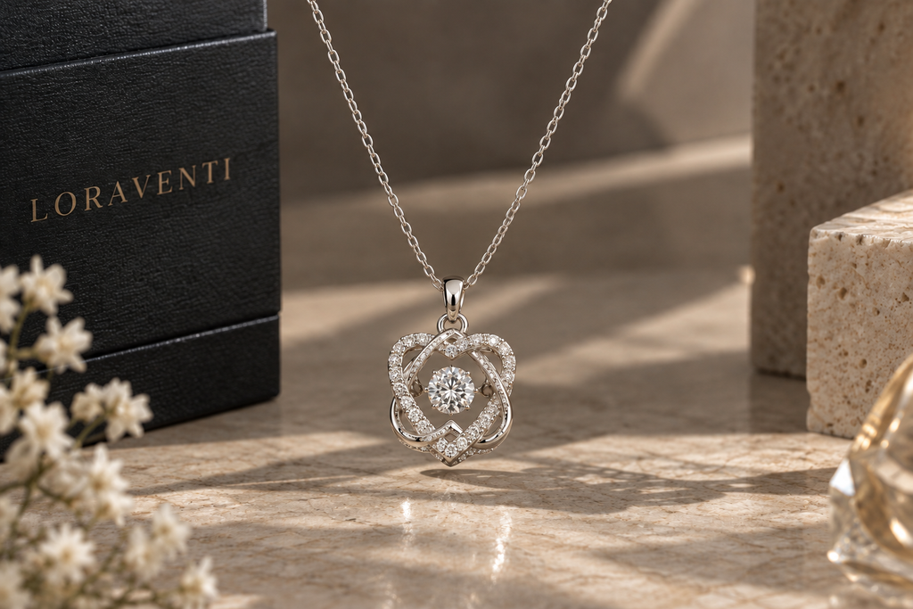 Loraventi Amoréa Silver heart inspired necklace luxury still life
