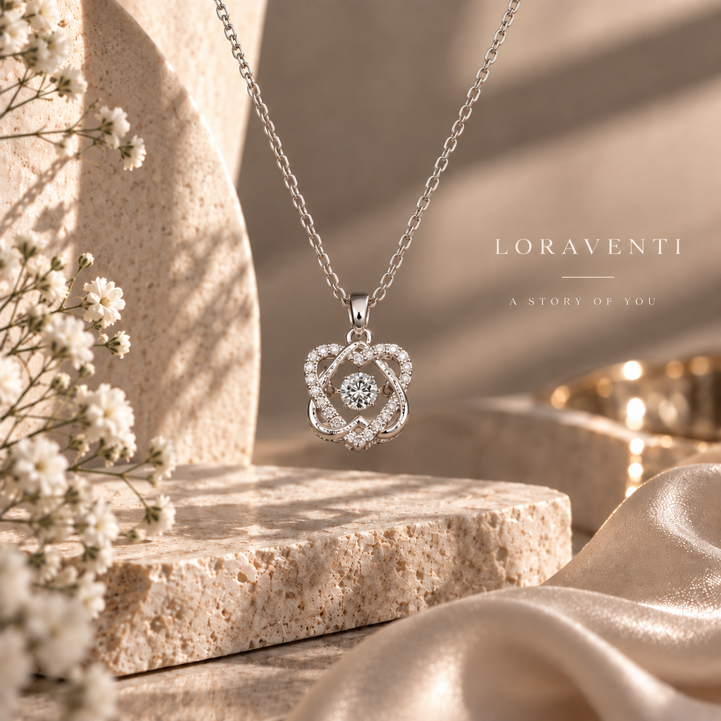 Loraventi Amoréa Silver necklace in a warm luxury jewelry setting